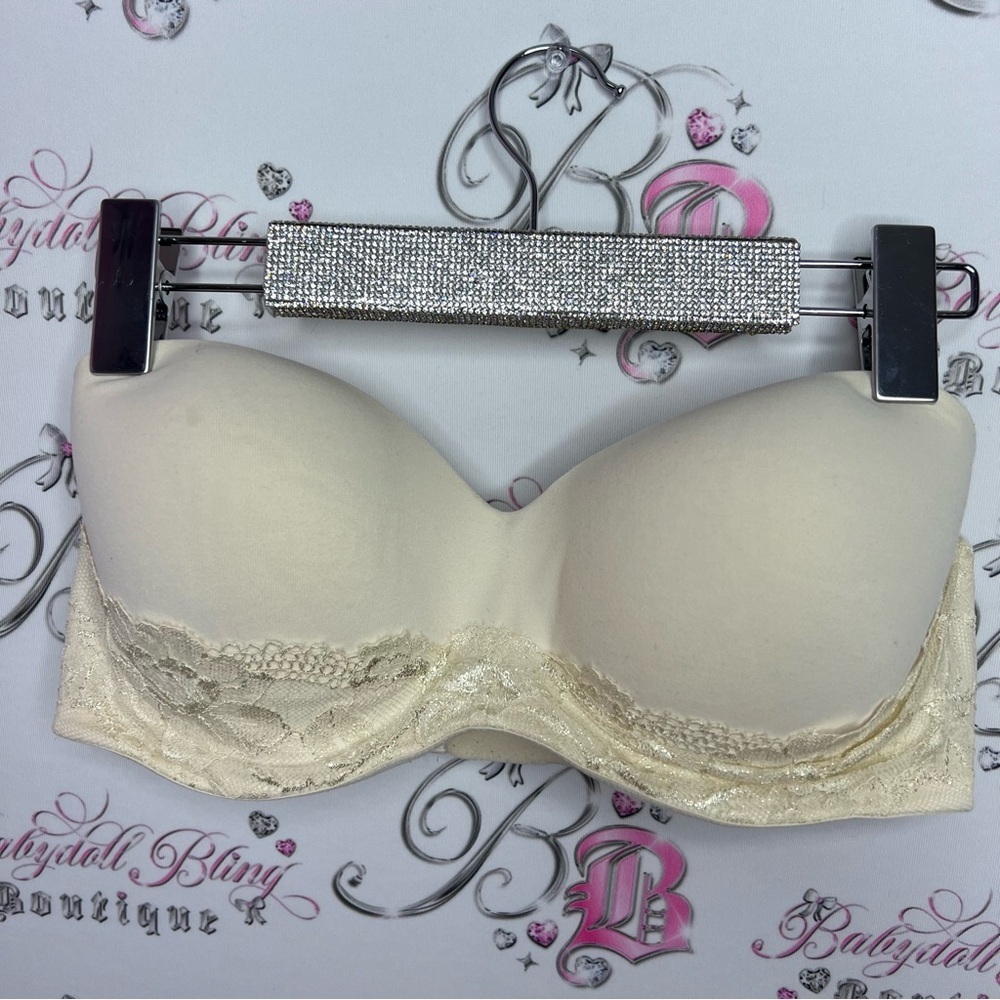 Victoria’s Secret bra body by Victoria lined strapless metallic shimmer floral